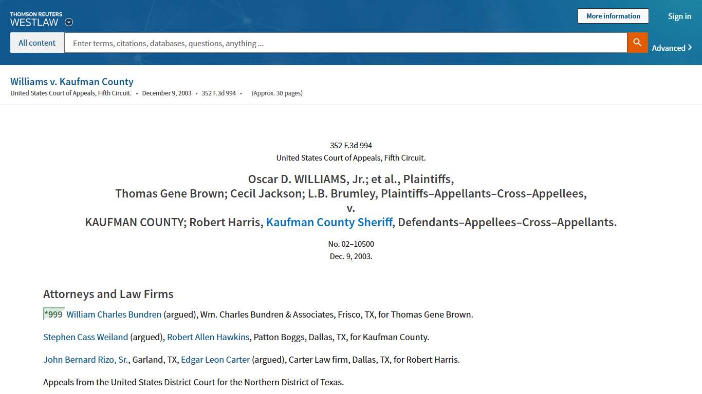 Williams v. Kaufman County | Cases | Westlaw